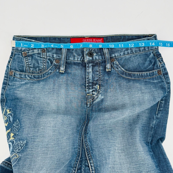 Y2K Guess Embroidered Flared Denim Maxi Skirt Size 26 Roses Western Boho - Picture 5 of 10